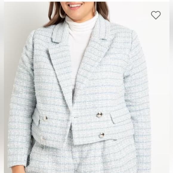 Eloquii Danika Blue Tweed Ladylike Cropped Shimmer Double Breasted Blazer 26 NWT - Picture 1 of 8